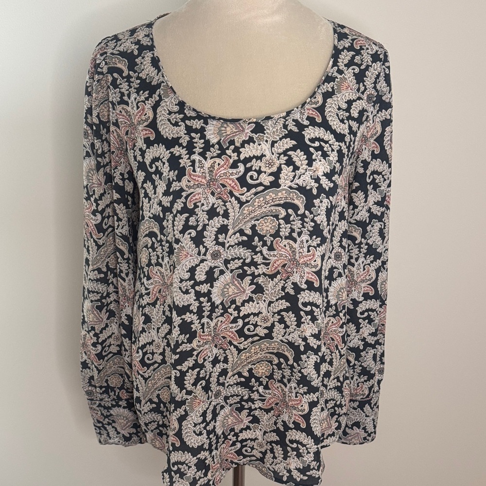 LOFT Floral Black and Cream Blouse